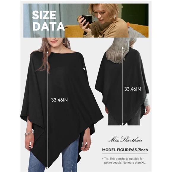 Versatile Women's Poncho Shawl Wrap Soft Lightweight Knitted Cape Scarf - Picture 5 of 7